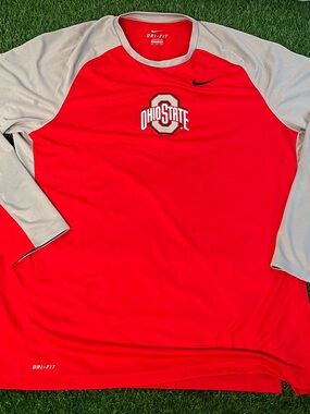 Nike Elite Ohio State Dri-Fit Long Sleeve Red Performance T-Shirt Mens 2XL